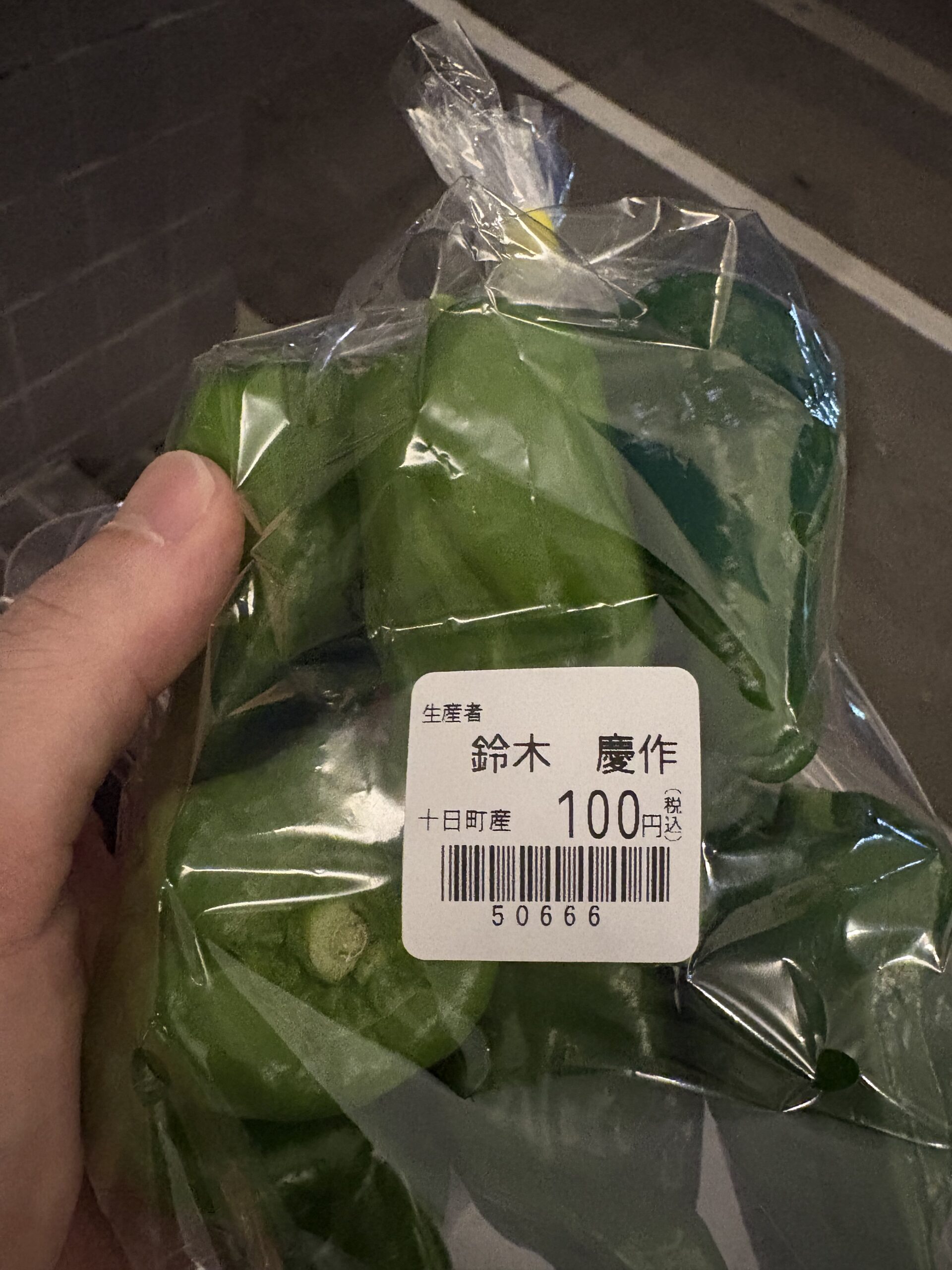 ミオンなかさと直売所で買った十日町産ピーマン1袋100円